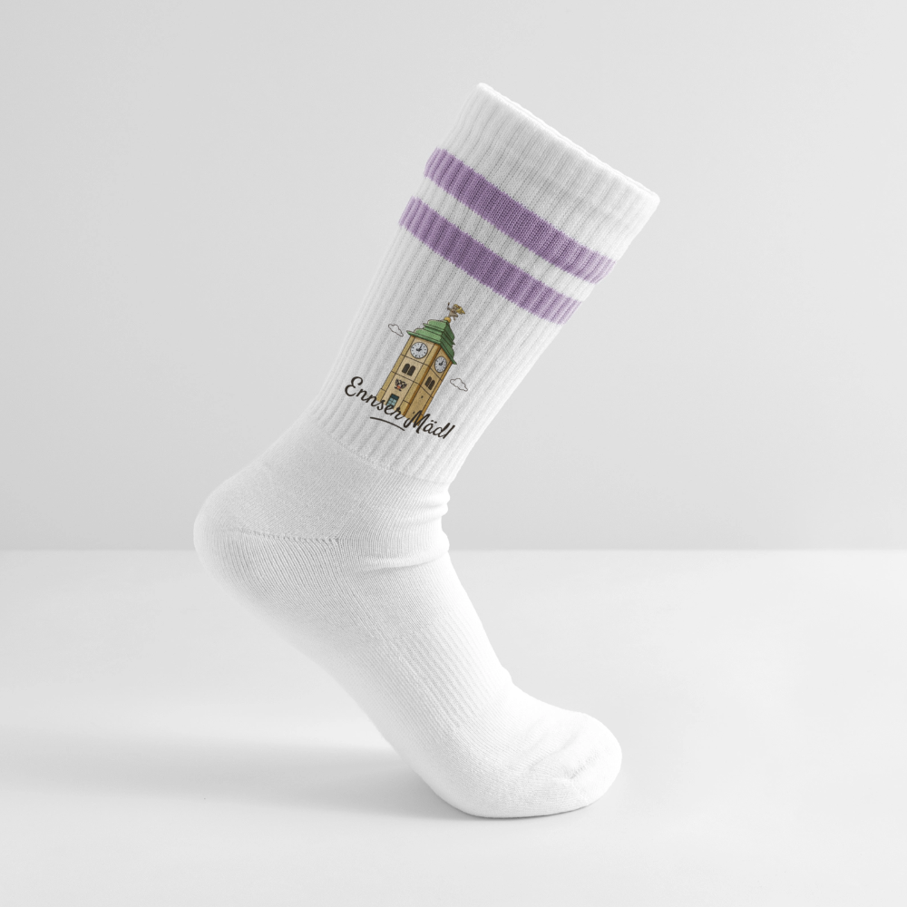Ennser Mädl Tennissocken lila Streifen - white/lilac