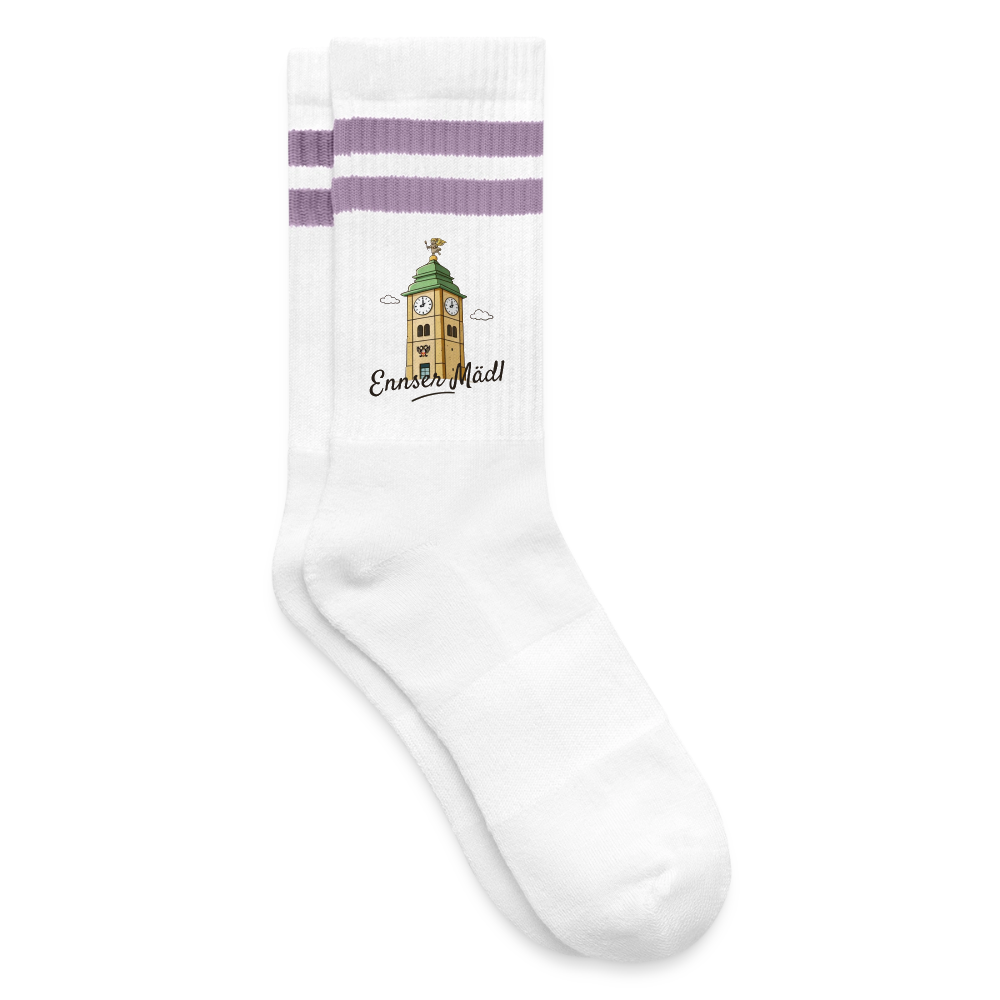 Ennser Mädl Tennissocken lila Streifen - white/lilac 